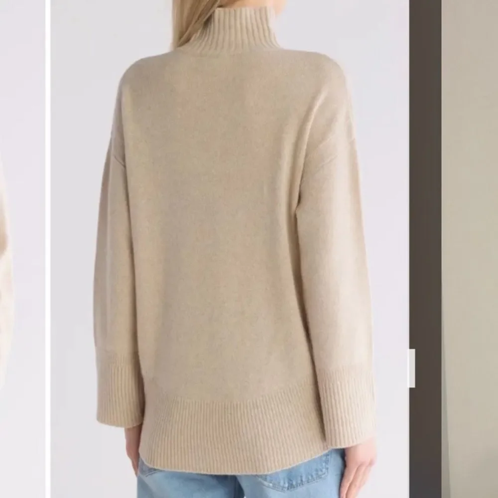 Frame Cashmere High-Low Turtleneck Sweater in Oatmeal Heather Size M